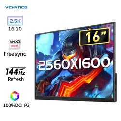 VCHANCE 16'' 2.5K 144hz Portable Monitor 16:10 100%DCI-P3 2560x1600p 550nit Gaming Display for PC Laptop Phone Switch PS4/5 Xbox