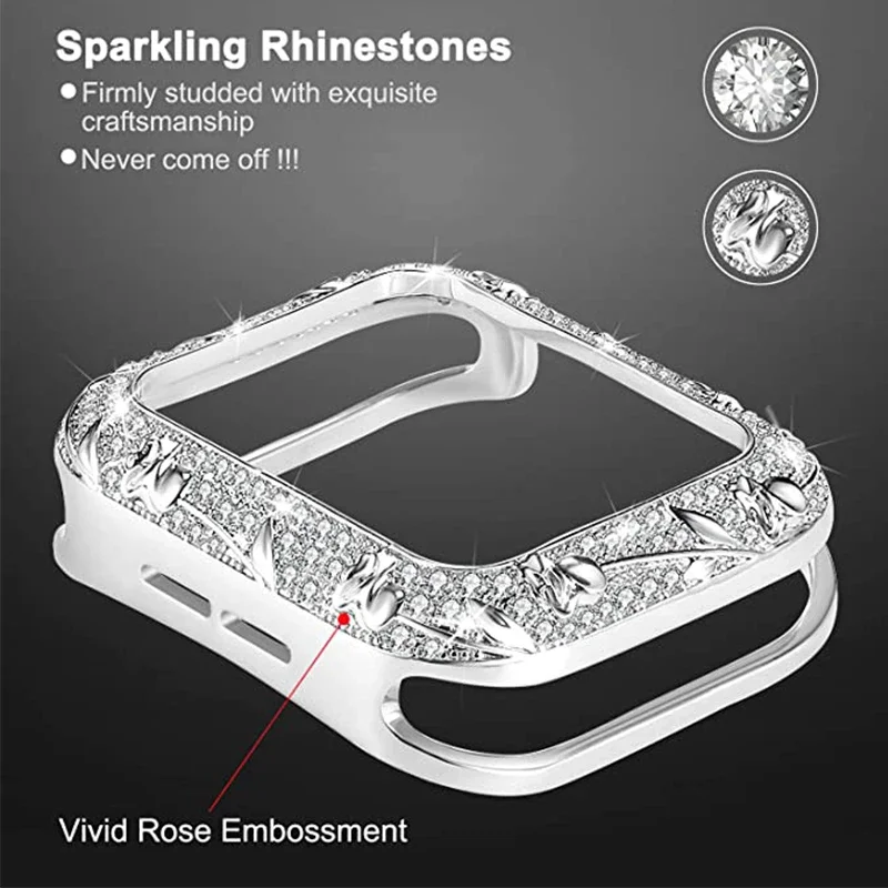 Apple Watch 용 고급 다이아몬드 시계 케이스 45mm 41mm 44mm 40mm 시리즈 9 8 7 6 5 4 3 SE 무 지향성 보호 쉘 커버