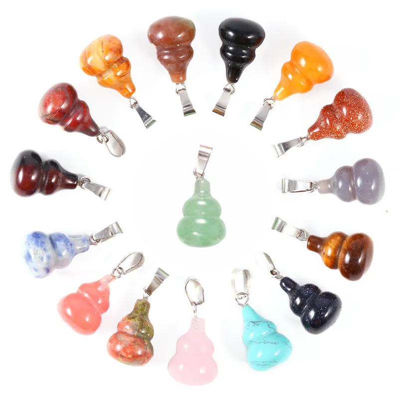 20pcs/ Bag Natural Stone Crystal Calabash Gourd Pendant Necklace Fashion Gemstone Pendants Necklace Jewelry Accessories