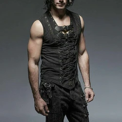 Adult Men Black Punk Vest Coat Sleeveless Gothic