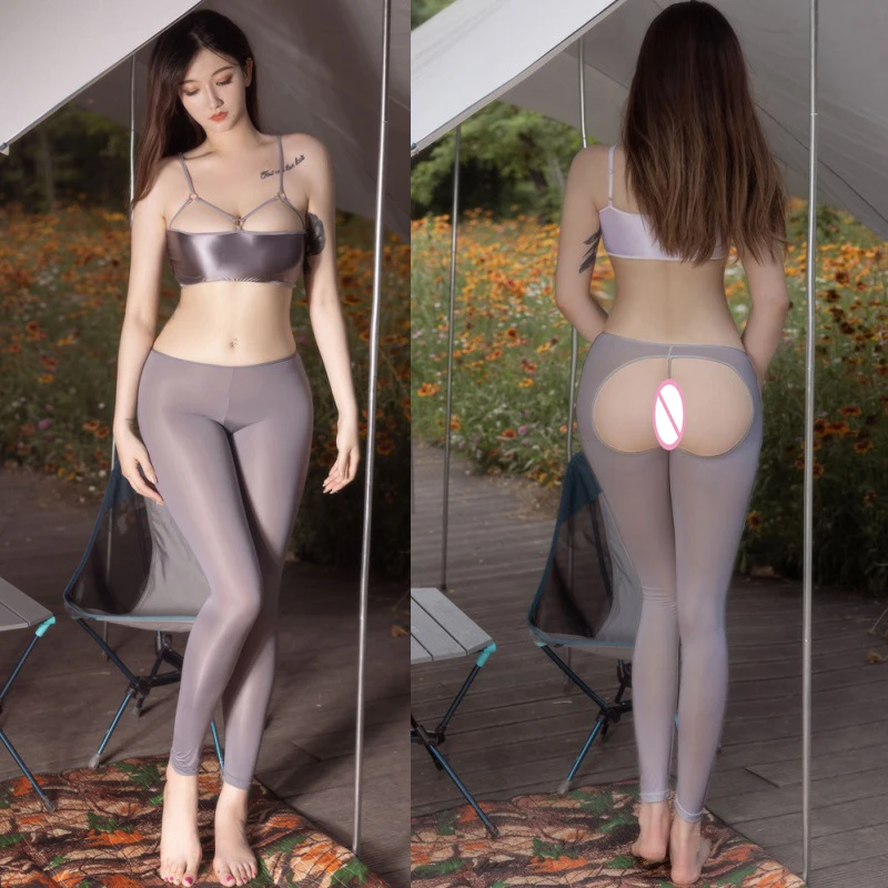 Sexy Solid Hips Hollow Out Pencil Pants Hot Ice Silk Smooth Skinny Legging Erotic Lingerie Women Low Rise Elastic Sheer Tights