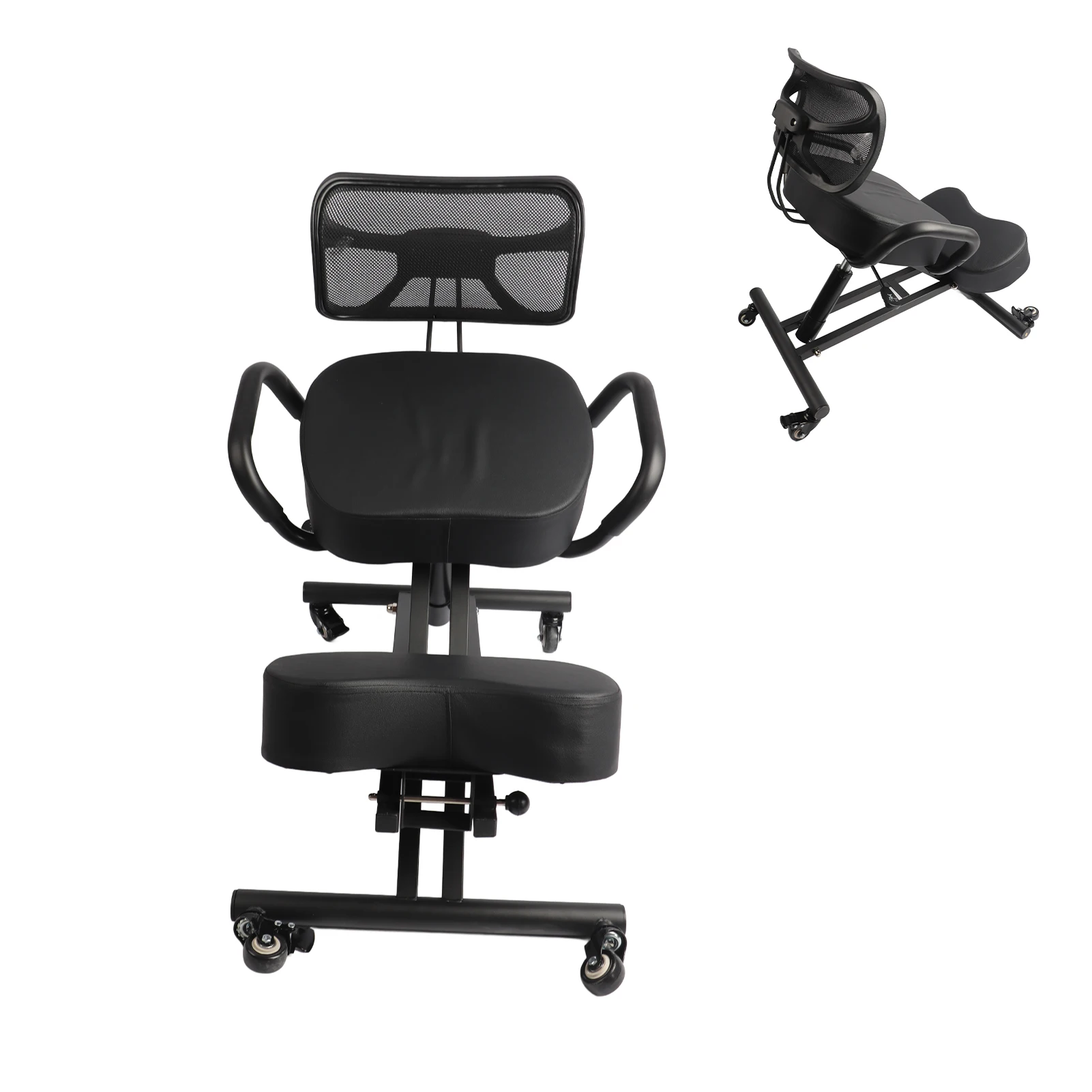 Height Adjustable Ergonomic Breathable Back Support Kneeling Chair with Leather Cushion Kneeling Chair Adjustable Kneeling Chair