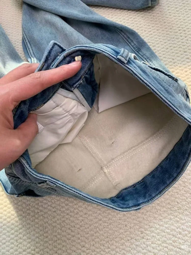 حجم كبير Fce اصطف الدينيم الجينز المرأة عالية الخصر بنطال ذو قصة أرجل واسعة Thiened فضفاضة تناسب الأمريكية خمر Sle الخريف الشتاء #2