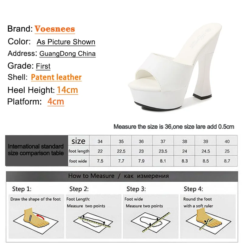 Voesnees 2022 New High Heels Round Toe Slippers Women Pumps 14CM Sexy Pure Colour Sandals Large Size Thick Platform Party Shoes