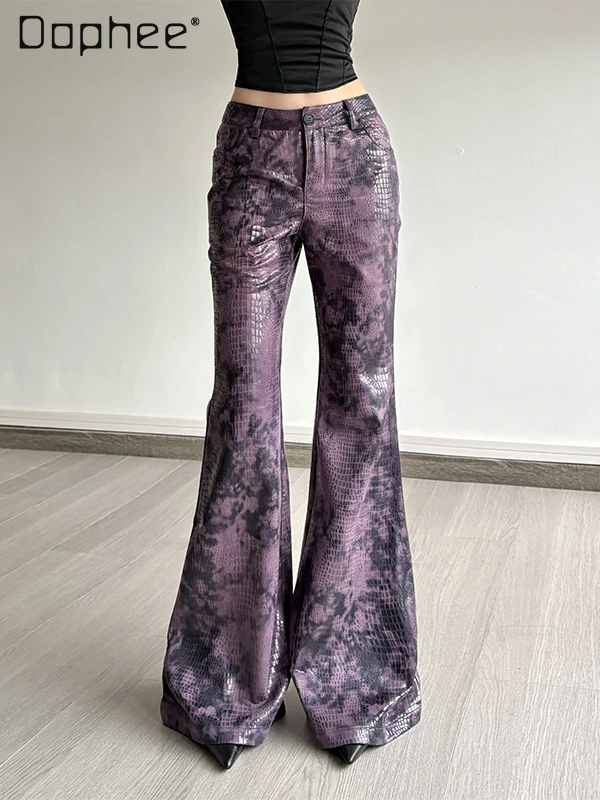 

American Personality Spice Girl High Waist Flared Pants Subculture Gothic Tie-dye Printed Slim Pants Women Summer New Y2k Pants
