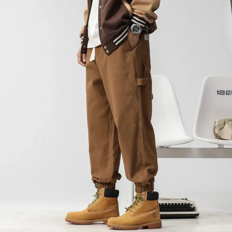 

2026 осенние новые мужские повседневные брюки-карго, свободные 100, галстук-шарен