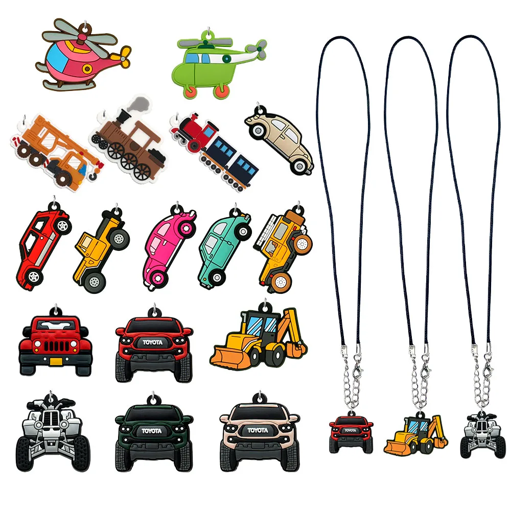 1/17pcs Vehicle PVC Necklace Retro Train Truck Off-road Car Necklace Chains Helicopter Engineering Motorcycle Pendant Chains