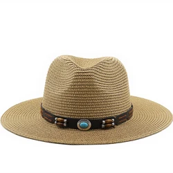 Large Size Panama Hats Lady Beach Parent-child Wide Brim Straw Hat Man Summer Sun Cap Plus Size Fedora Hat 54cm 56-58cm 59-61cm