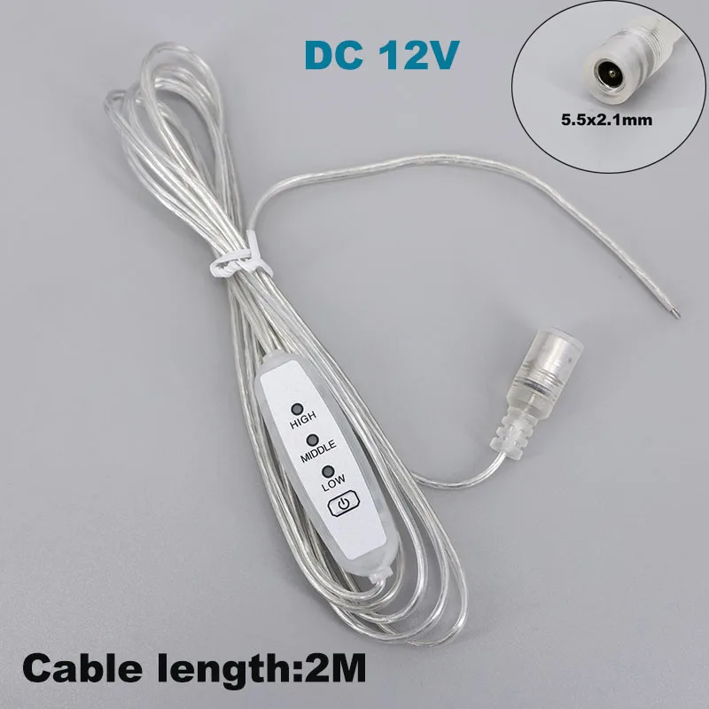 200cm Adjust brightness DC 12v LED Dimming light Switch Cable Dimmer Controller 2CH For Low Voltage LED neon lights