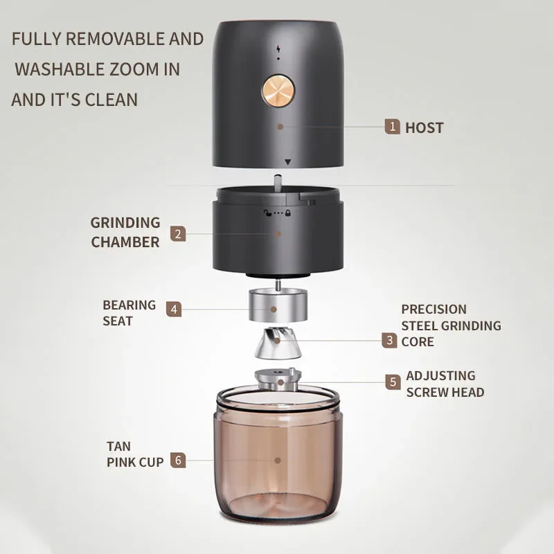 Stainless steel 420 grinding head electric coffee grinder One-button control espresso grinder usb rechargeable