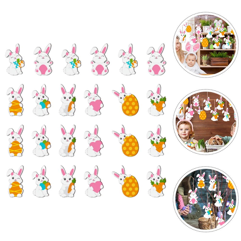 

24 Pcs Easter Bunny Locket Craft Festival Pendant Scene Decor Three-dimensional Hanging Wood Themed Door Sign Prop