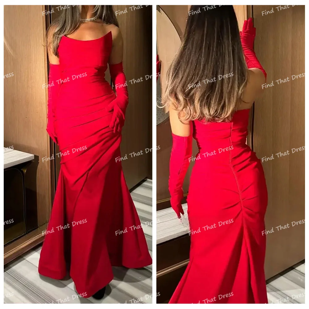 

Custom Made Classic Strapless Pleated Tiered Mermaid Sexy Formal Evening Gown Maxi Length Backless Celebrity Prom Dress