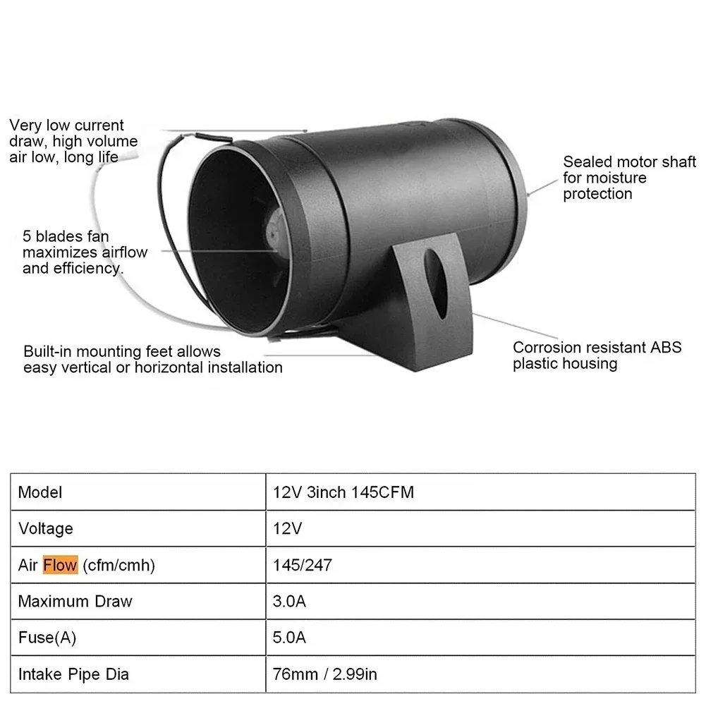 High Quality Exhaust Fan Air Ventilator Silent 12V Air Extractor Durable Higher Air Flow For Boat Marine Ventilation