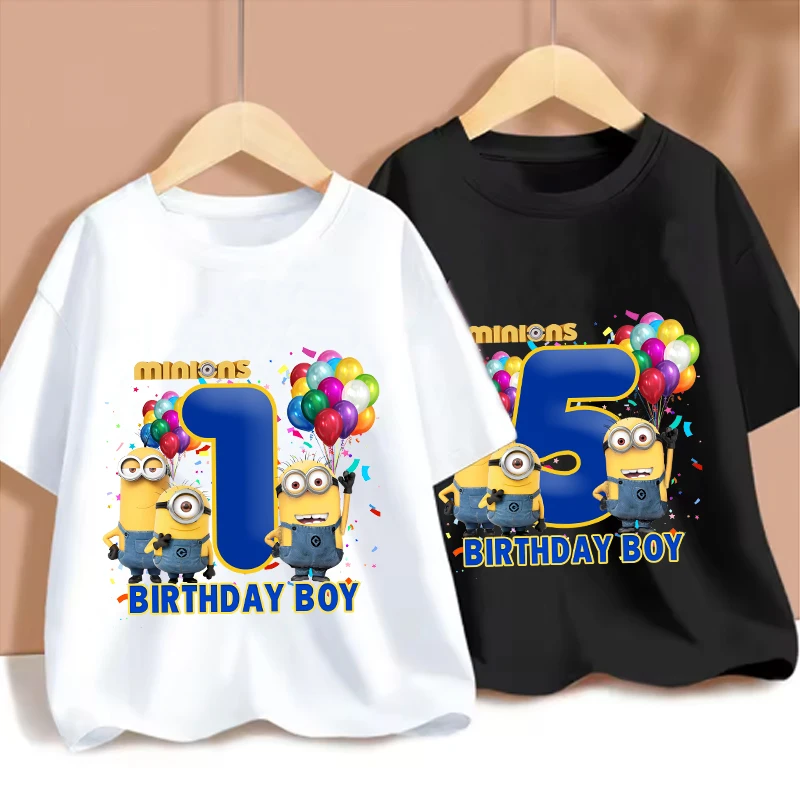 

Minions 1-9 Birthday T-shirt Child Clothing Top Cartoon Anime Cotton Short Sleeve Cute Party Tee Summer Casual Shirts Clothes