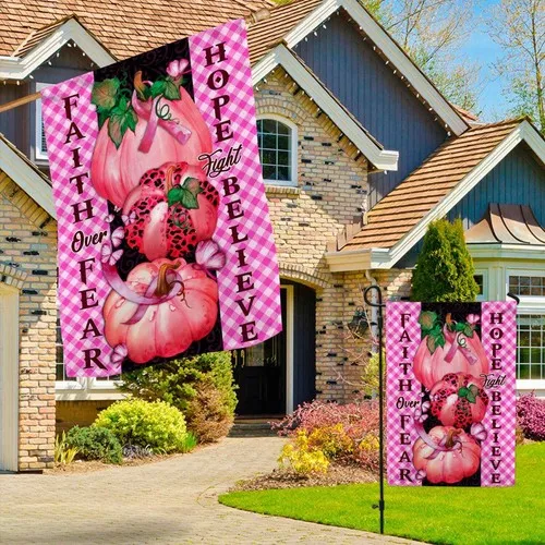 Pumpkin Breast Cancer Faith Over Fear Hope Fight Believe Graden Flag UUI GGX