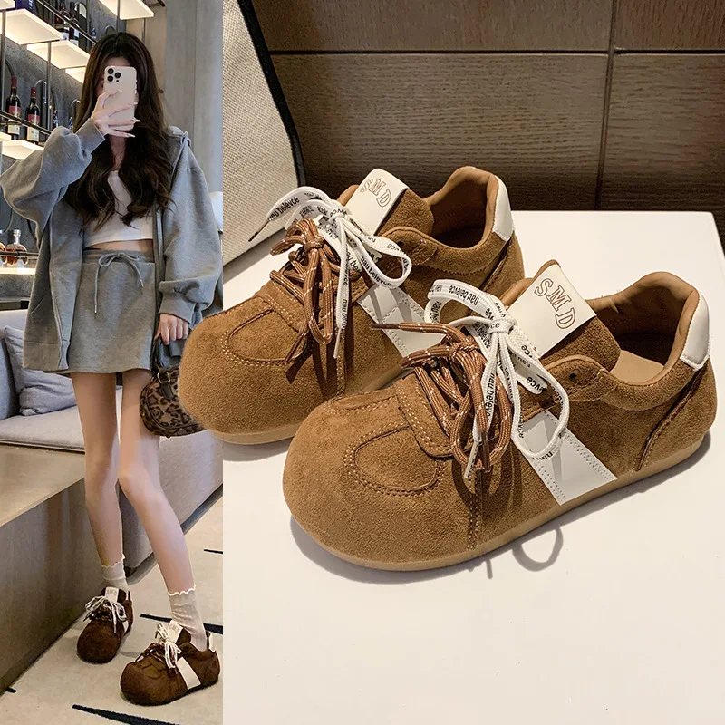 

Women's Vintage Suede Training Shoes 2025 Autumn New Round Toe Casual Soft Bottom Breathable Comfortable Non-Slip Sneakers