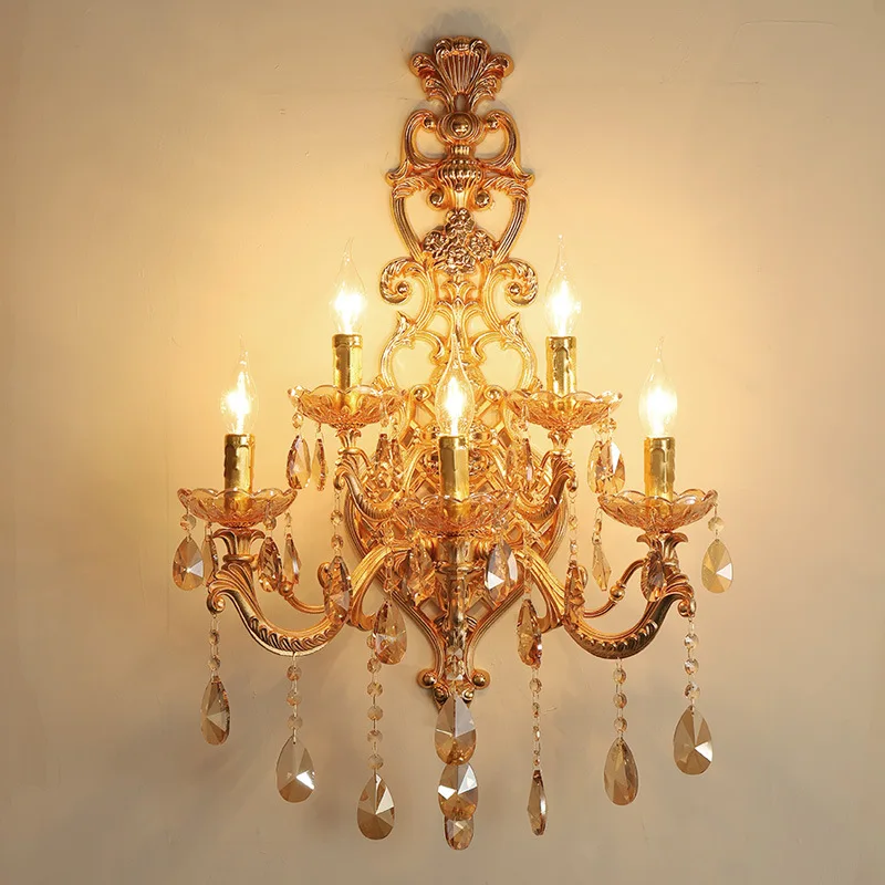 European alloy crystal wall lamp double head bedroom bedside creative corridor indoor