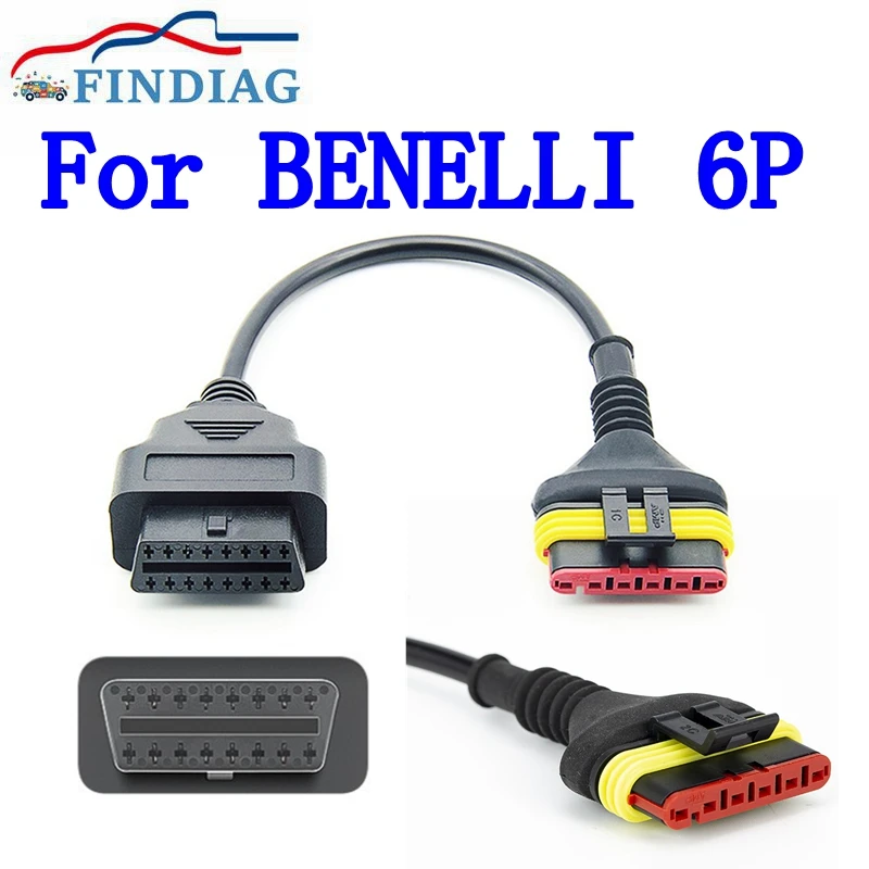 

5PCS/Lot For Benelli 6 Pin Motorcycle Diagnostic Cable Motorbike To 16 Pin OBD2 Adapter Connector TRE1130K TRE899K TNT1130