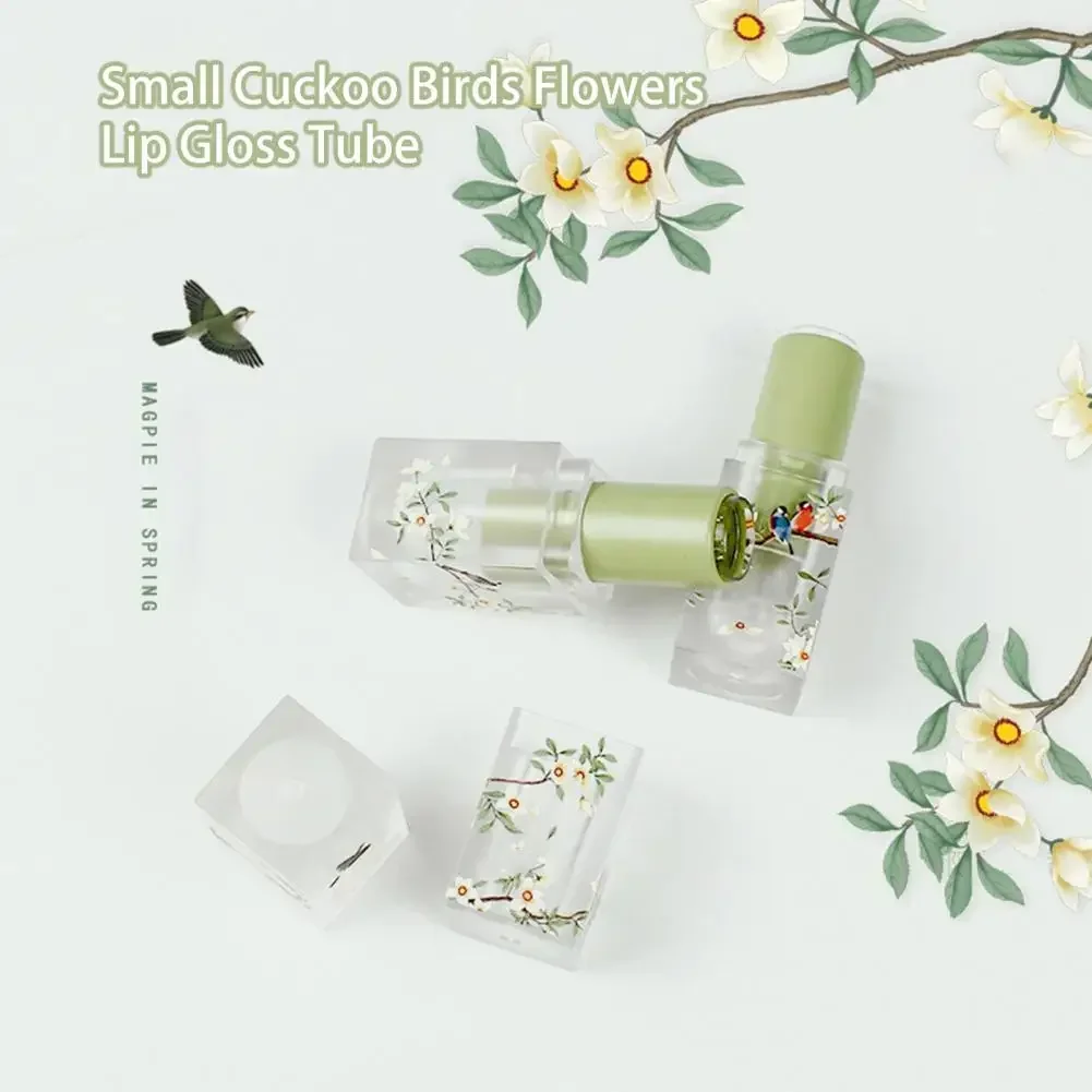 Lipstick Bottle Tube Refillable Leak Proof Sealing Flower Pattern Scrub Small Birds Flowers Empty Lip Balm Dispenser Bottle 립스틱