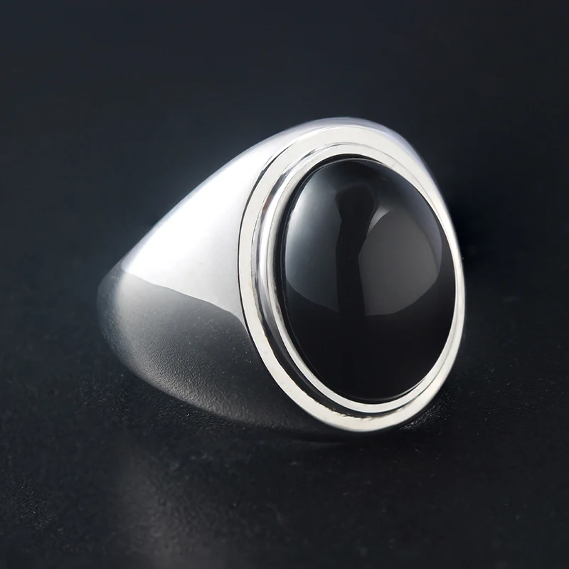 

Black Agate Men's Alpha Beta Gamma Capital Letter 925 Sterling Silver Ring