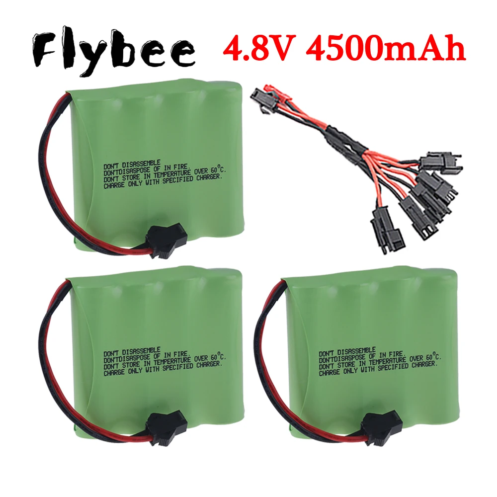 Никель-металлогидридный Аккумулятор AA, 4,8 в, 4500 мАч, с зарядным кабелем 5 в 1 для радиоуправляемых игрушек, автомобилей, танков, роботов, лодок, пистолетов, перезаряжаемая батарея NiMh 4,8 в