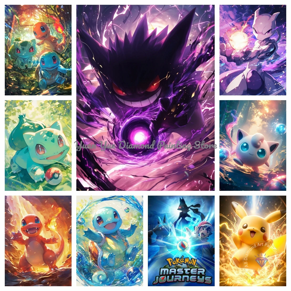 

1pc frameless Diamond Painting Pikachu Bulbasaur Mewtwo AB Diamond Painting Kit 5D DIY Embroidery Cross Stitch Handmade Art Gift