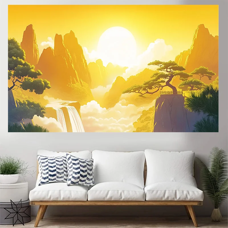 Golden Sunrise Scenery Digital printing polyester wall tapestry suitable for use in living rooms bedrooms offices bars and party