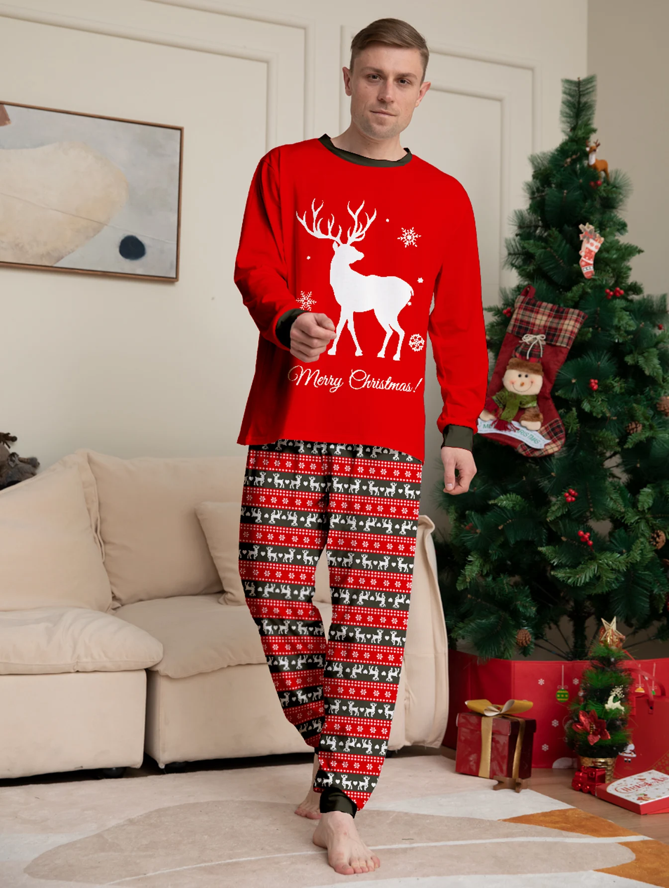 Mom Dad Kids 2 Pieces Pajamas Set Baby  Casual Loose Sleepwear Xmas Family Look Pyjamas Christmas Family Matching Outfits