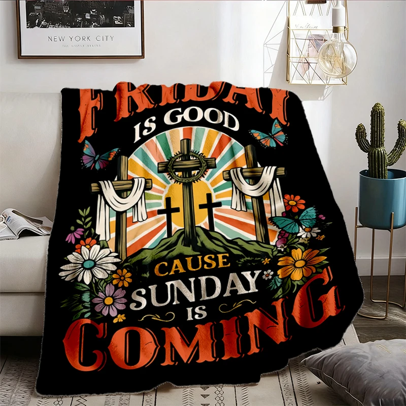 Friday is Good Cause Sunday is Coming Flannel Blanket, Retro Christian Easter Flannel Throw, Religious Bible Verse Gift