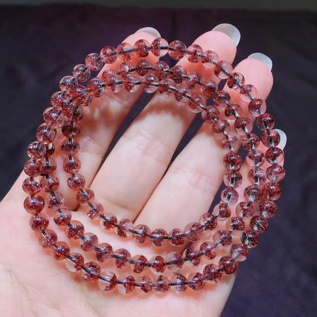 

Natural Red Super 7 Lepidocrocite Quartz 3 Laps Bracelet Crystal Rutilted 5.2mm Gemstone Woman Clear Round Beads Stretch AAAAAAA