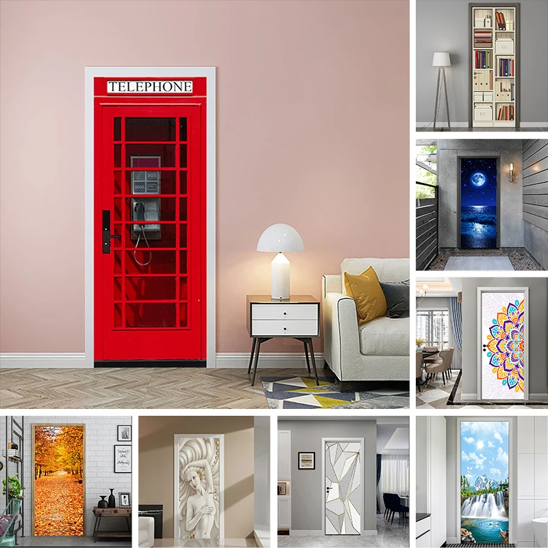 Door Decoration Wallpaper Decorative Stickers 3D Wall Sticker Telephone Police Box Mural Self-adhesive Vinyl Decal Home Decor Do