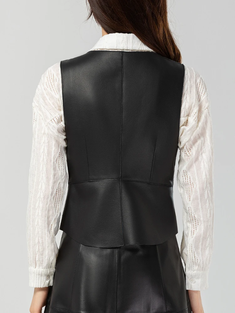 패셔너블한 천연 양가죽 조끼 여성용 가을 겨울 슬림핏 V넥 아우터웨어 출퇴근용 단추 하나 순색