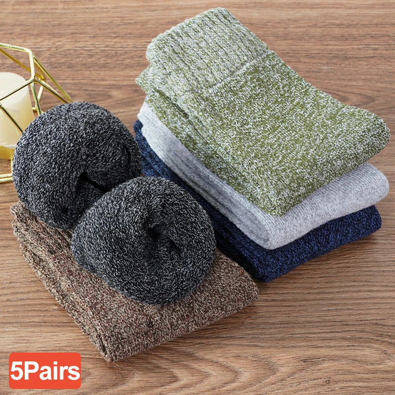 

5pairs Men Wool Sock Super Thick Thermal Hiking Winter Warm Boot Heavy Soft Cozy Socks for Cold Weather Plush Boots Tube Socks