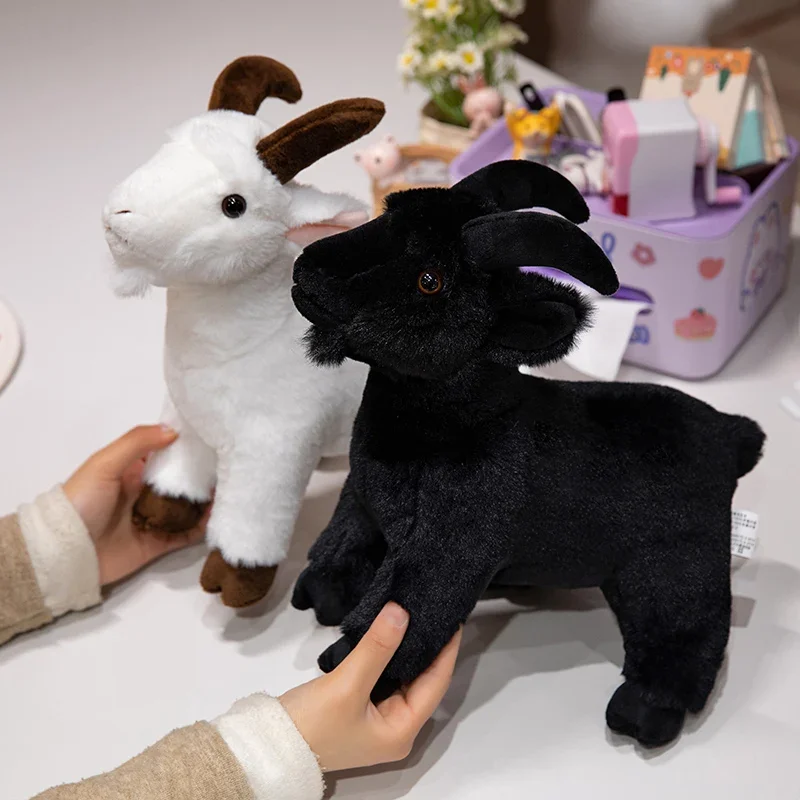 Jouets en peluche de chèvre de Simulation 30-40cm, poupées de chèvre blanche et noire de la vie réelle, jouet Animal doux en peluche, cadeaux créatifs pour ami