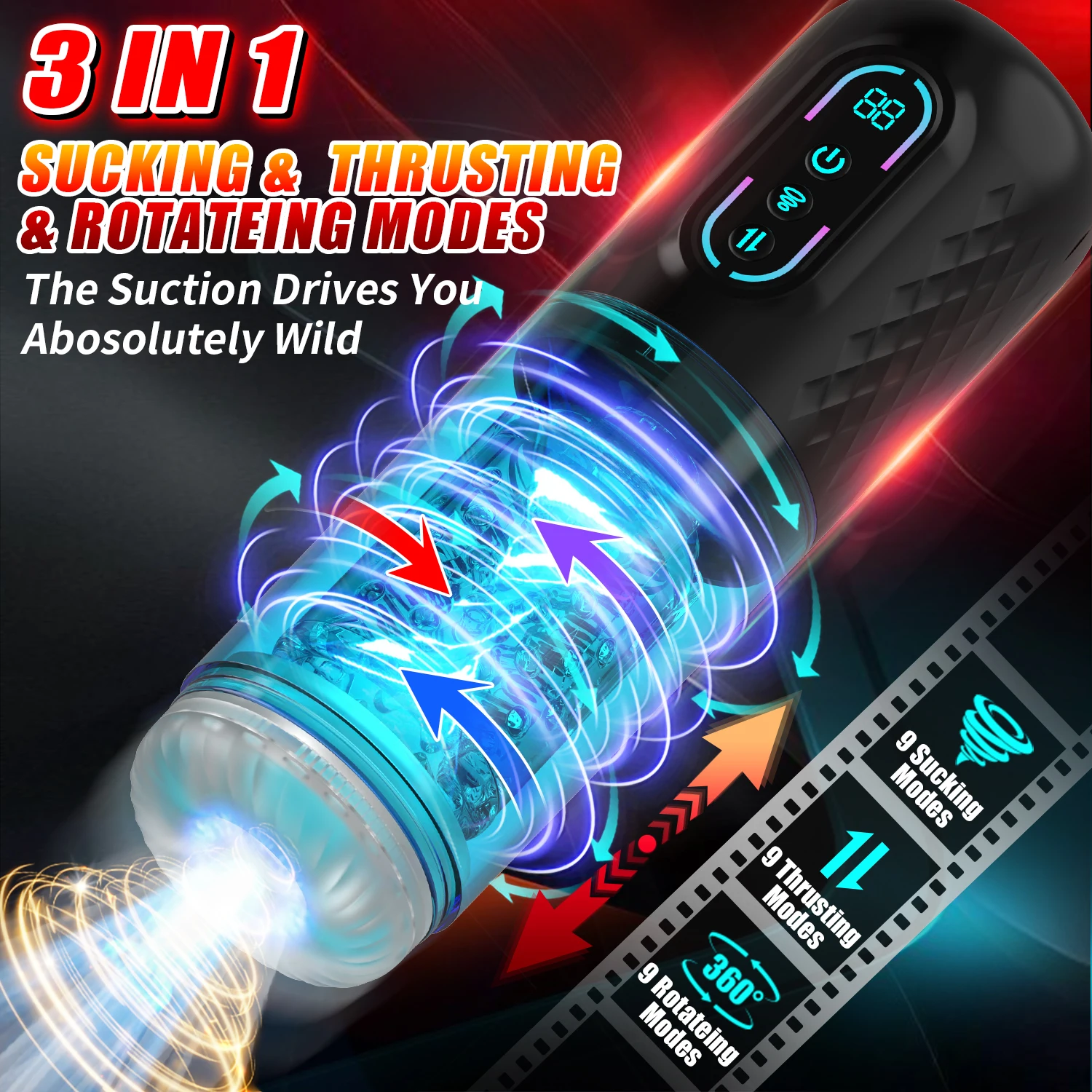 3 in 1 自動伸縮式男性用オナニーカップ 強力9種類の吸 - Men'S Vegan Accessories のレビューと価格