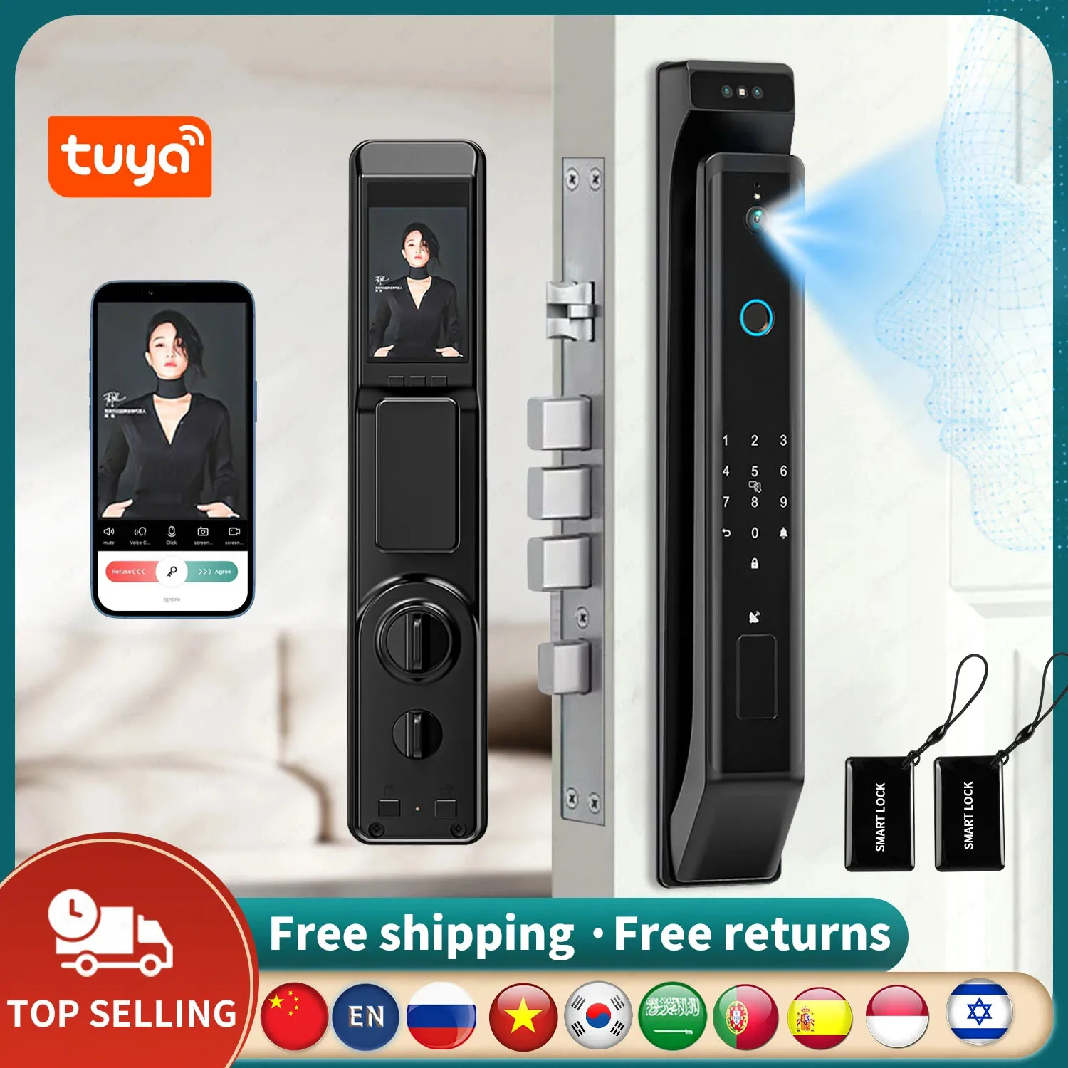 Tuya wifi Digital Electronic lock 3D face Smart door lock Password Camera video call For Home Electronic Lock  TTLock