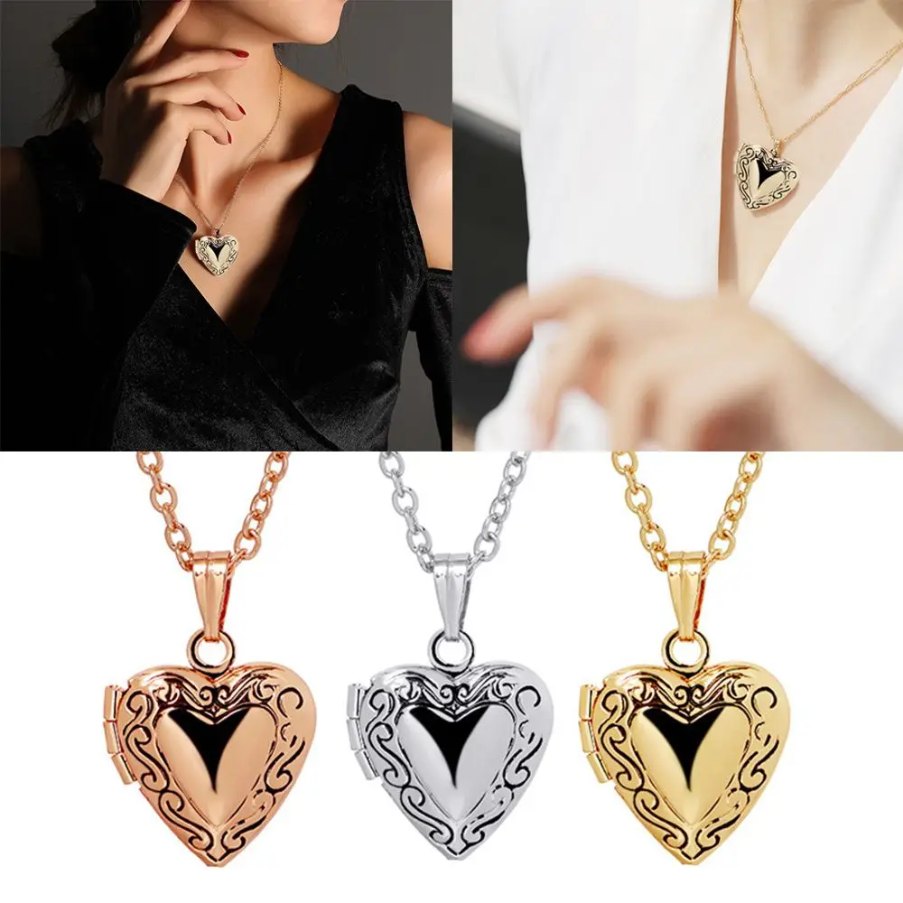 Gift Lover Carved Forever and Always Friend Chain Necklace Heart Shaped Pendant Photo Picture Locket