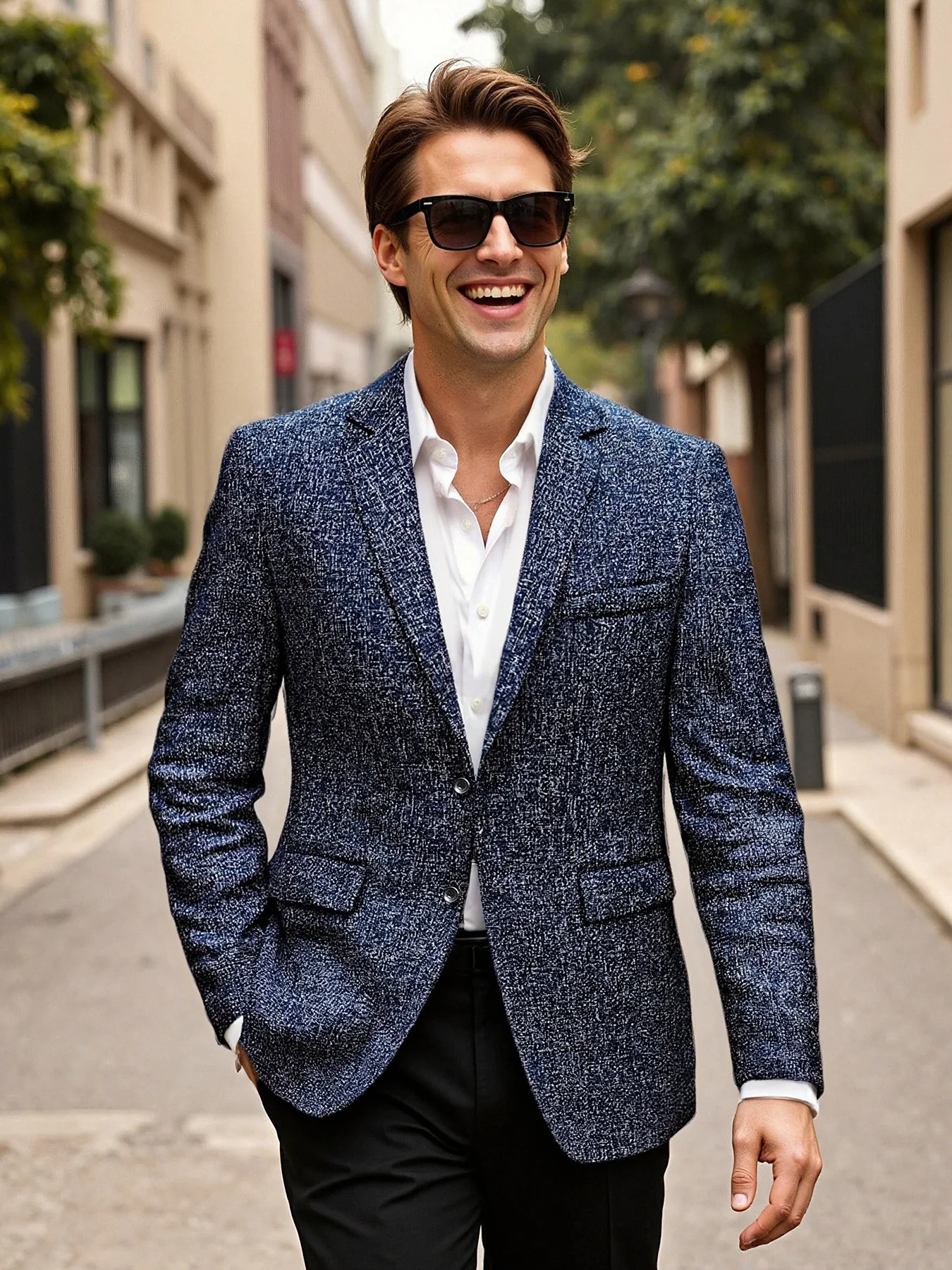 Primavera e outono masculino fino-encaixe fino moda casual cor sólida granulado blazer jaqueta leve terno de poliéster