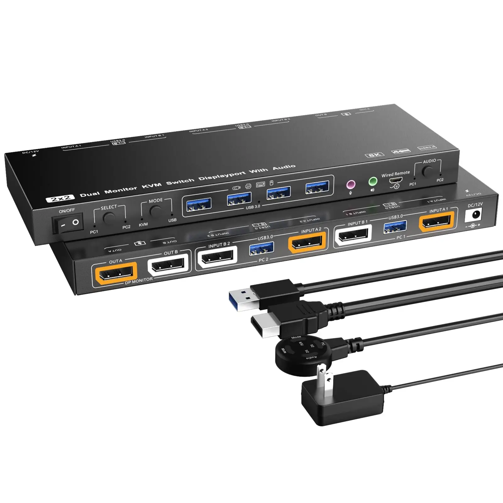 

NEW KVM Switch 2 DP 1.4 8K Monitors Docking Station USB Hub Splitter 2 Computer Laptop PC Desktops Accessories Switcher Selector