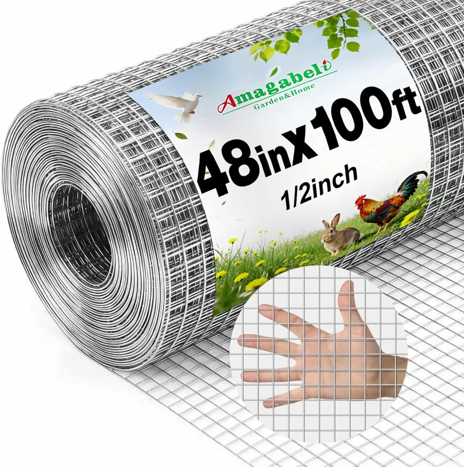 

Hardware Cloth 1/2 inch 48 x 100 ft 19 Gauge Chicken Wire Fence Hot-Dipped Galvanized After Welding for Plant Support Gopher