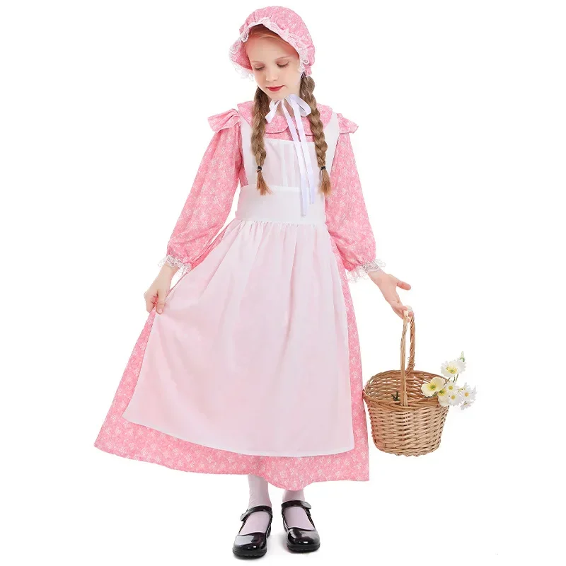 Children's Floral Field Girl Farm Dress Medieval Maid Costume