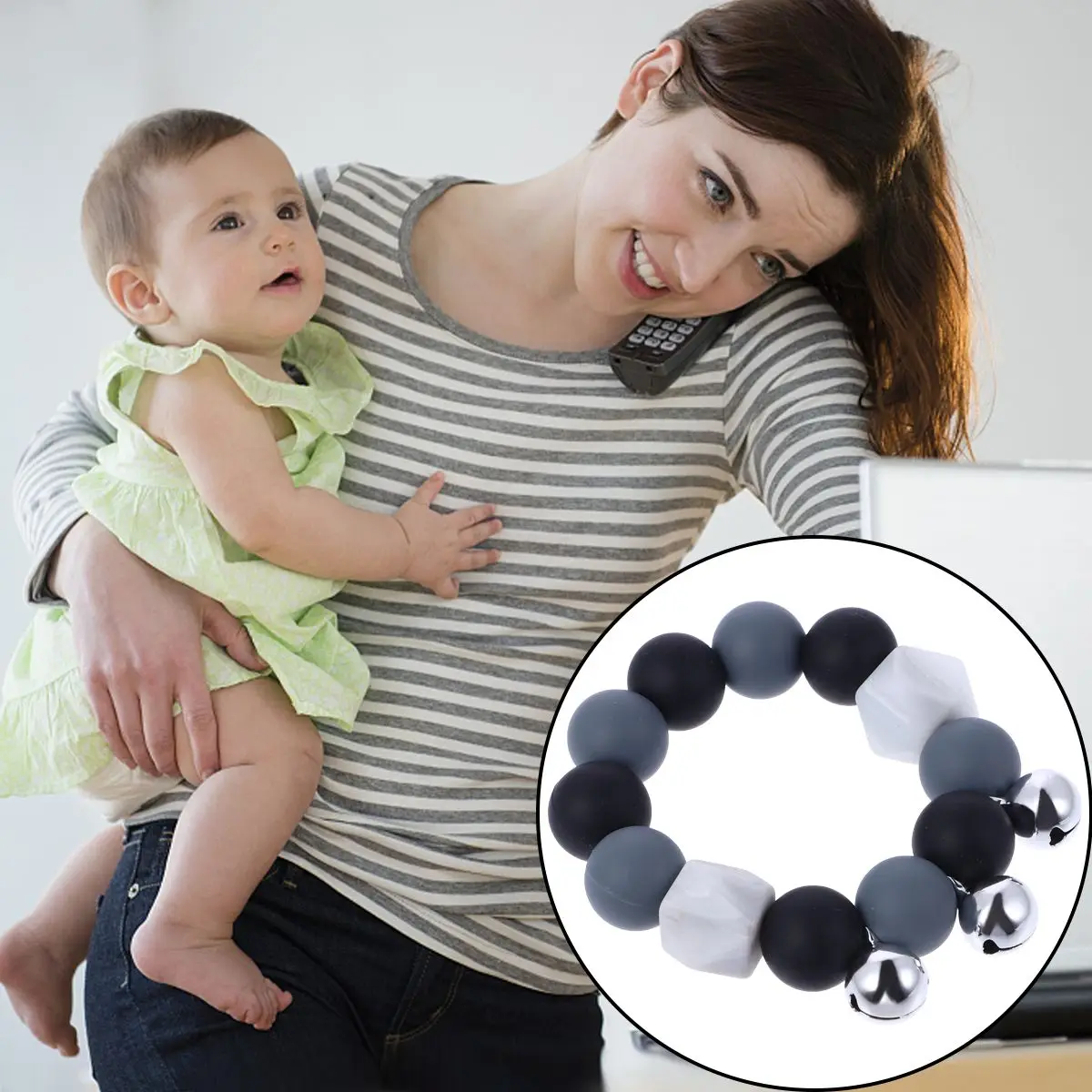 

Silicone Bead Tooth Glue Bracelet Soothing Teether Chew Silica Gel Wristlet Infant