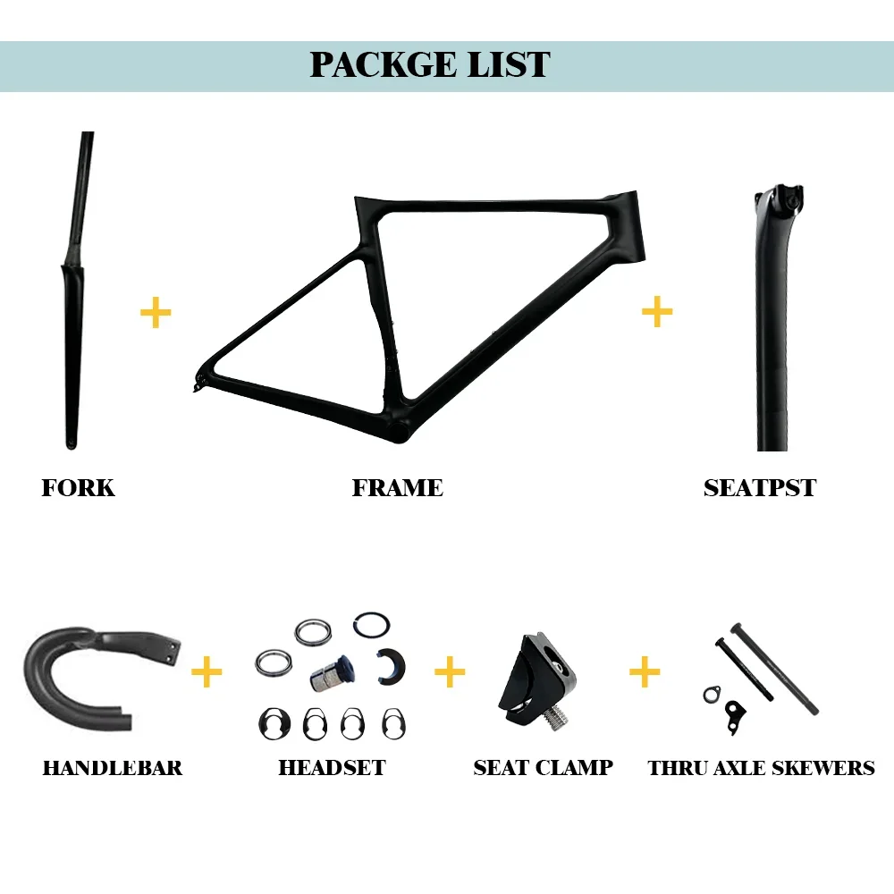 2022 Carbon Frame Road Bike Frame Disc Brake Full Hidden Cable Routing BB86 Lightweight 997g T1000 Carbon Road Frame set