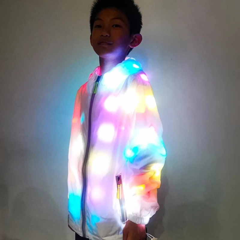 LED Light Jacket Kids Luminous Clothing Boy Girl Costume Glowing Hiphop Dance Performance Costume Night Running Outfit