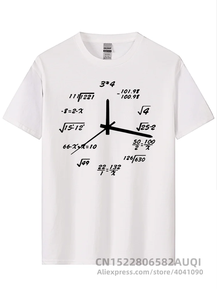 Men's T-shirt 100% Cotton Casual Funny Math Clock Print Summer Loose O-neck T Shirt for Men Short Sleeve T-shirt Male Tops