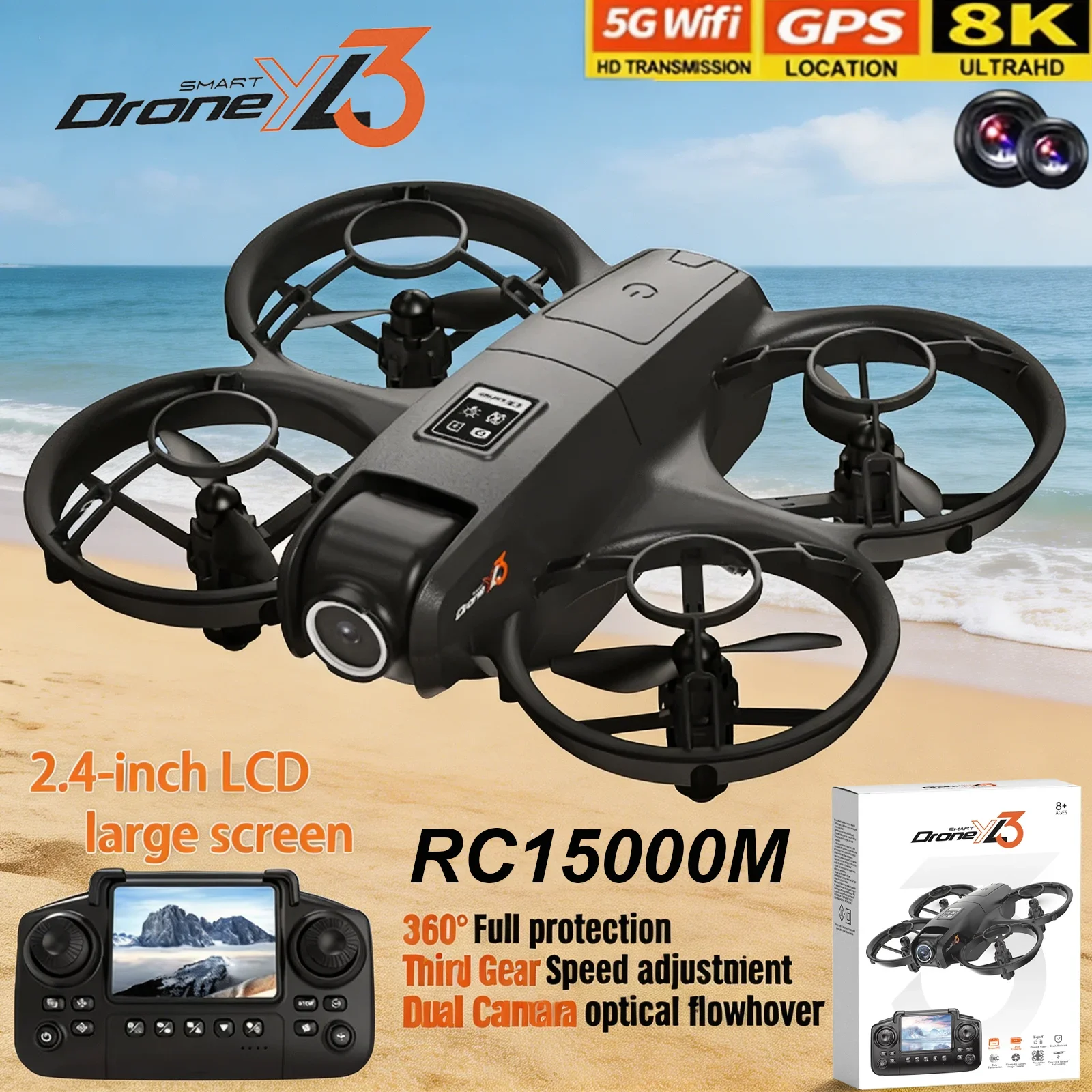 New YL3 RC Drone 8K 1080P Wide Angle Dual HD Camera Foldable Quadcopter WiFi FPV Altitude Hold Optical Flow Positioning Gift Toy