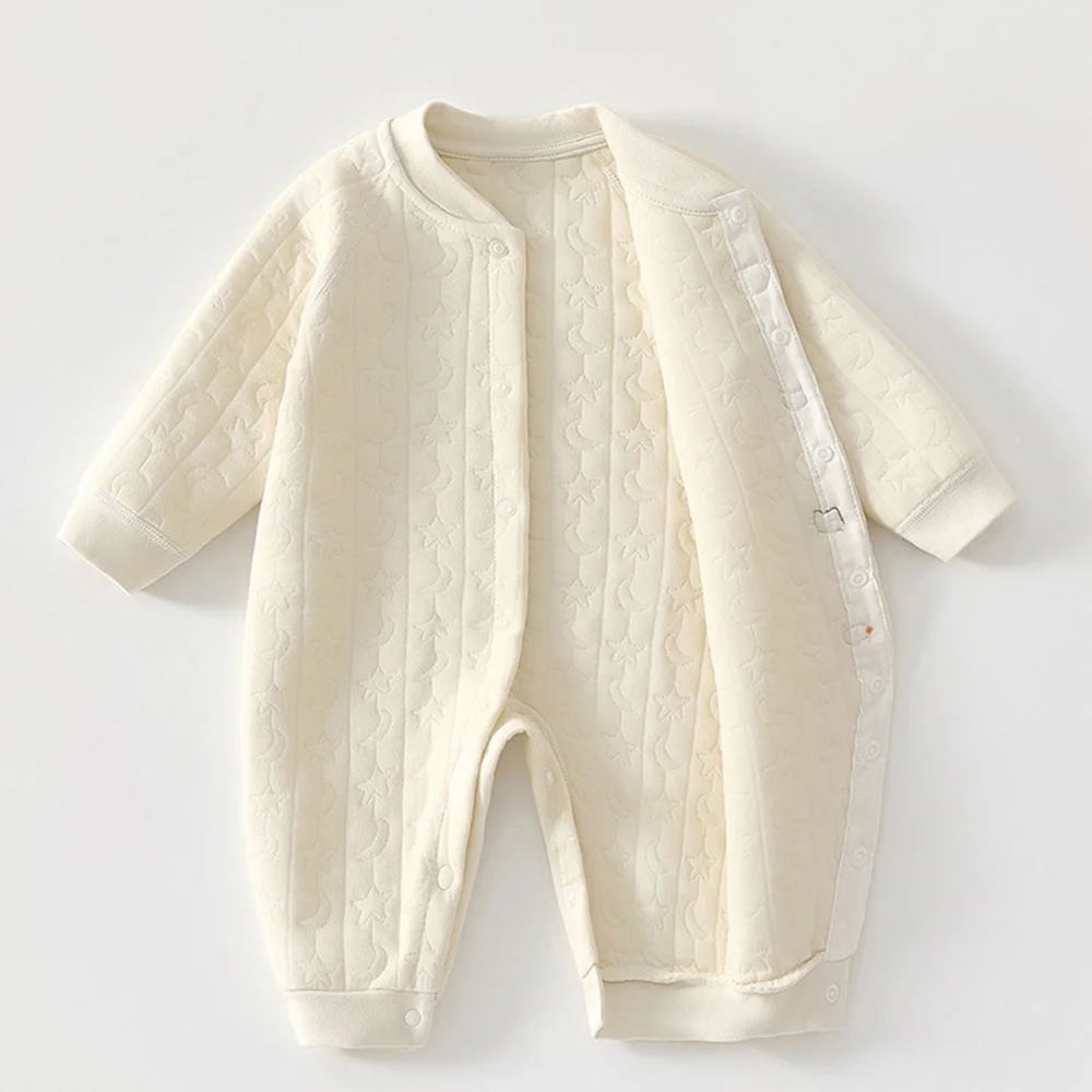 Baby Boy Romper Quilted Warm Autumn Winter Infant Boutique Clothing Solid Color Long Sleeve Baby Girl Jumpsuit