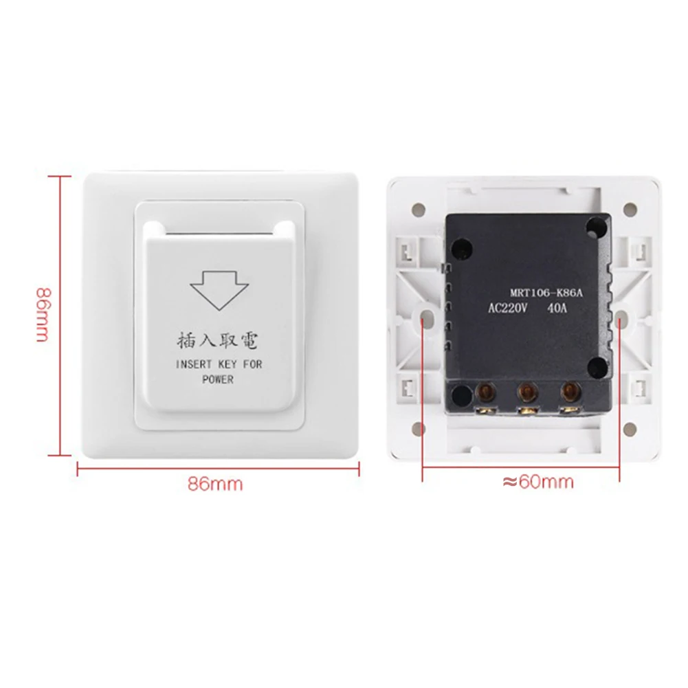 86mm Hotel Card Power Switch 86 Type (40A) 220V 50Hz-60Hz For Hotels, Apartments, Office,indoor Energy Saving Switch With 3 Card