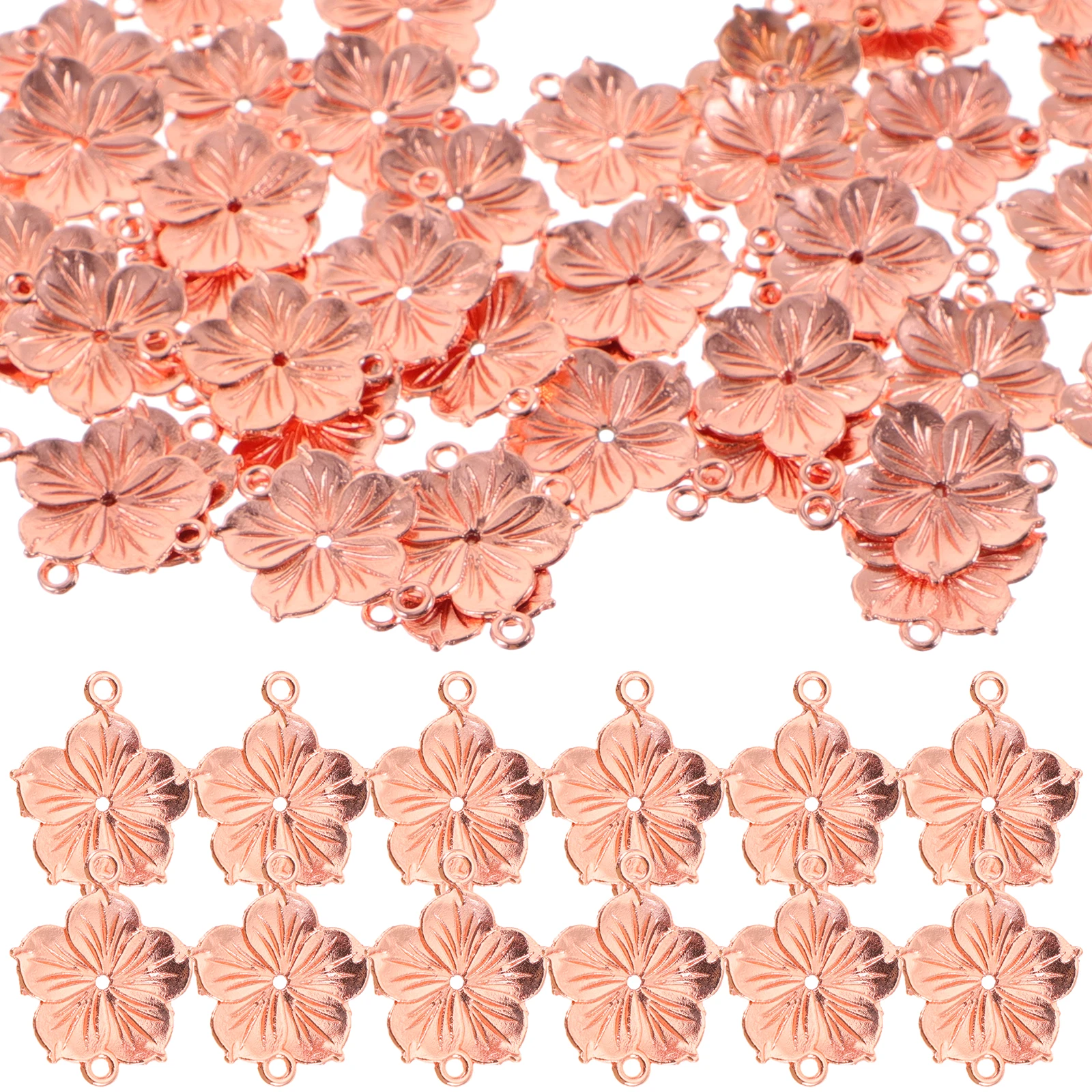 

50 Pcs Vintage Alloy Flower Connectors Charms for DIY Bracelet Necklace Making Jewelry Craft Accessories Rose Gold Color