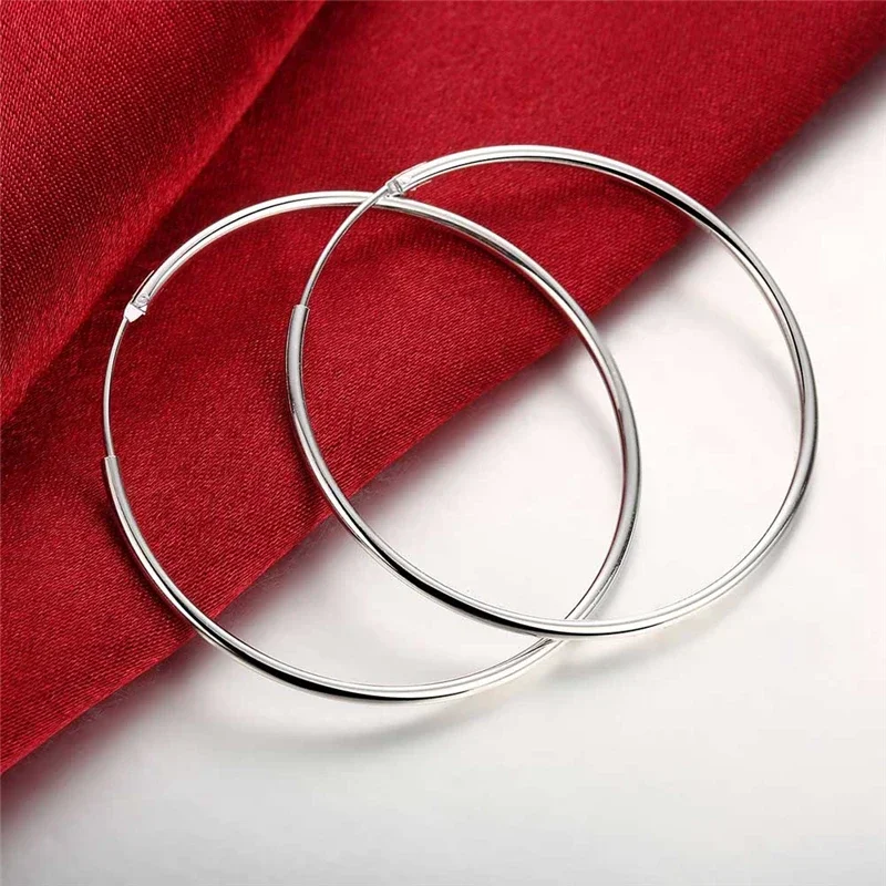 Round Circle 50/60mm Hoop Earrings Silver Color For Woman Wedding Engagement Party Fashion Charm Jewelry Gift